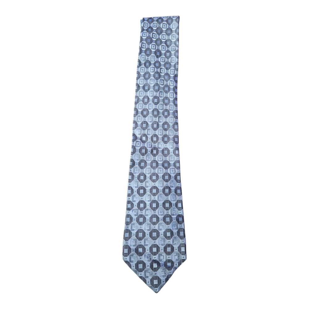 PRONTO UOMO Couture 100% Silk Neck Tie Blue Geometric Print